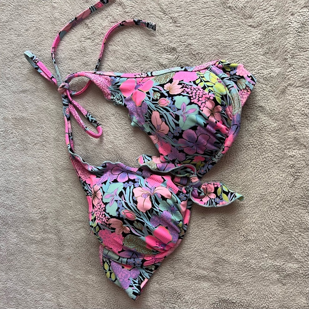 Floral Halter Bikini Top in Pink
